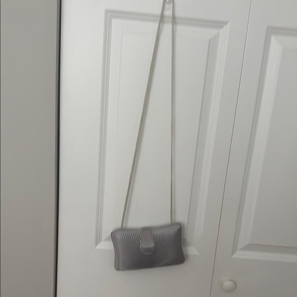 Silver Ribbed Clutch with Strap - Picture 4 of 5